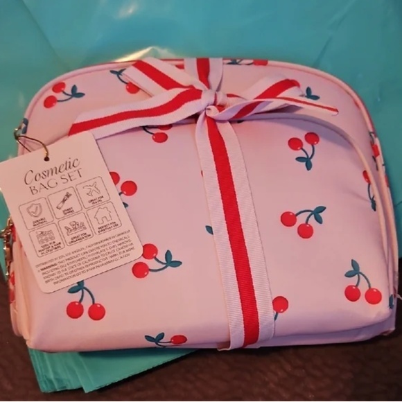 Perfect Gift Handbags - Perfect Gift Set of 2 Cherry Print Cosmetic Make Up Bag Set